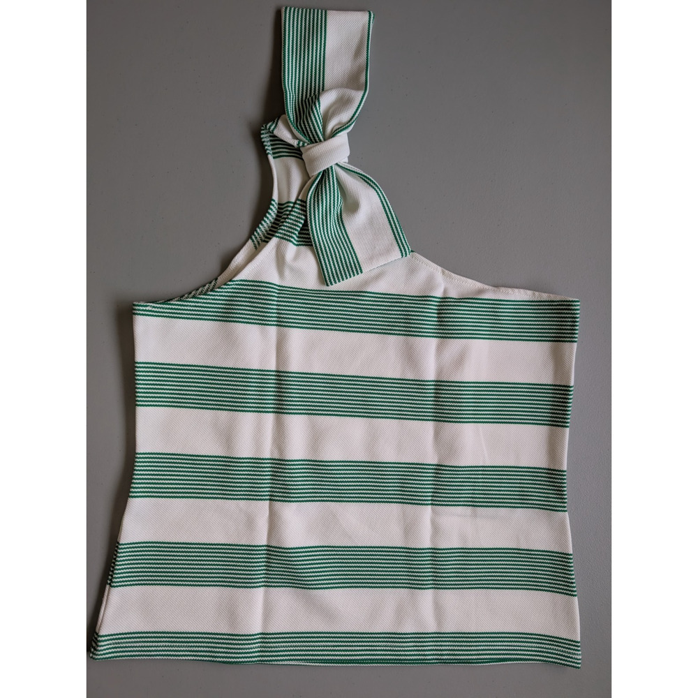 NWT Anthropologie Bishop + Young One-Shoulder Tie Tank Sz XL Green Striped C3412 - Picture 2 of 7